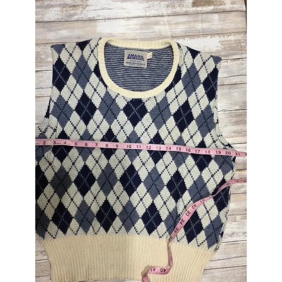 Amana Woolen Mills Blue Argyle Sweater Vest and Cardigan Set Mens Large Vintage
